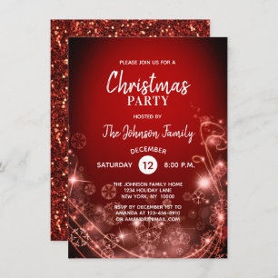 Invitación Nieve blanca de NAVIDAD FIESTA Purpurina Rojo