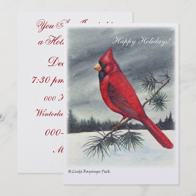 Invitación Nieve cardinal roja del pájaro (Anverso / Reverso)