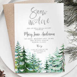 Invitación Nieve de árbol de pino de invierno enamorada ducha