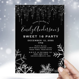 Invitación Nieve de color negro plateado ilumina el dulce de