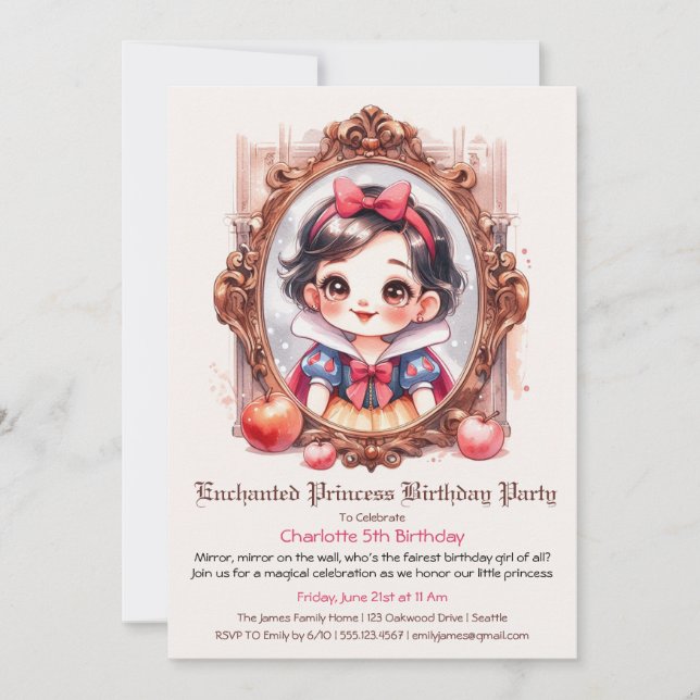 Invitación Nieve de cumpleaños encantada de la princesa WhitE (Anverso)