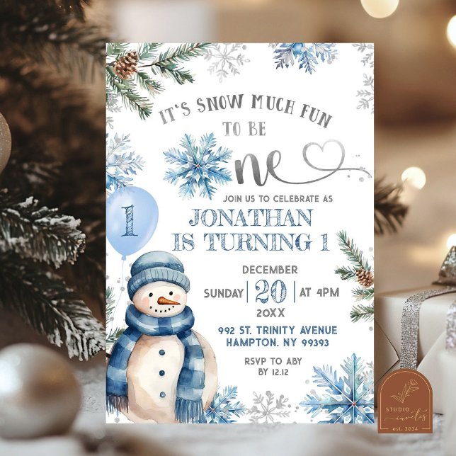 Invitación Nieve de invierno azul mucha diversión Primer Cump (Subido por el creador)