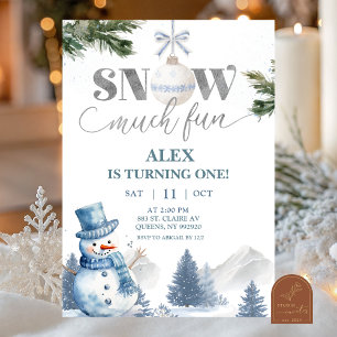 Invitación Nieve De Invierno Azul Mucho Diversión Cumpleaños