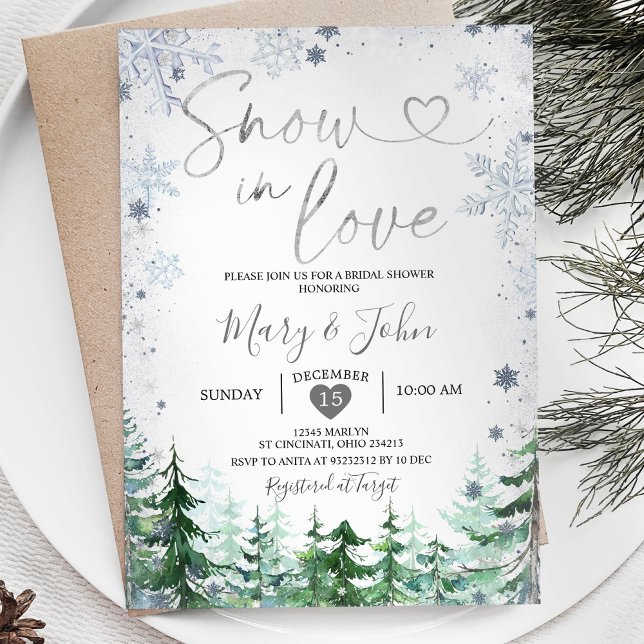 Invitación Nieve de invierno en el amor Silver Snowflake Brid (Subido por el creador)