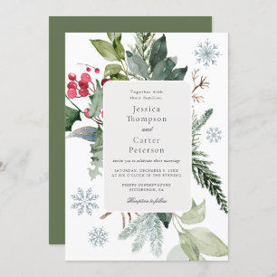 Invitación Nieve de invierno y Boda del Evergreen