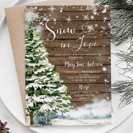 Invitación Nieve de madera en amor Ducha de Novias Evergreen