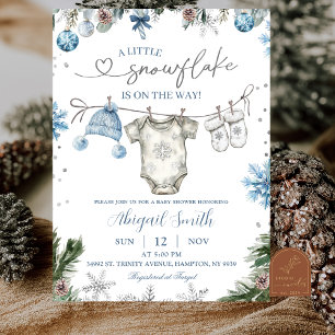 Invitación Nieve de Navidad en la ropa tendida Baby Shower