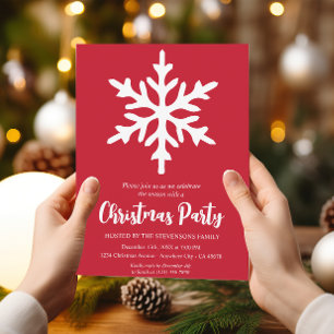 Invitación Nieve de Navidad Roja Fiesta de Vacaciones Minimal