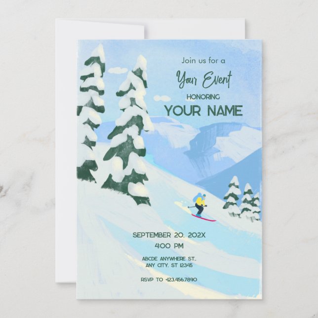 Invitación Nieve de Ski Mountain (Anverso)