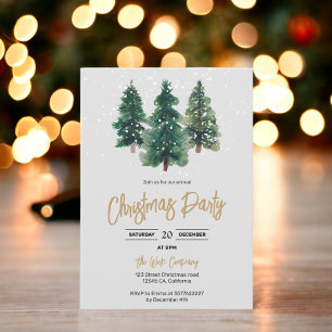 Invitación Nieve, elegantes árboles de navidad, vacaciones co