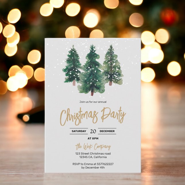 Invitación Nieve, elegantes árboles de navidad, vacaciones co (Snow elegant christmas trees corporate holiday Invitation)