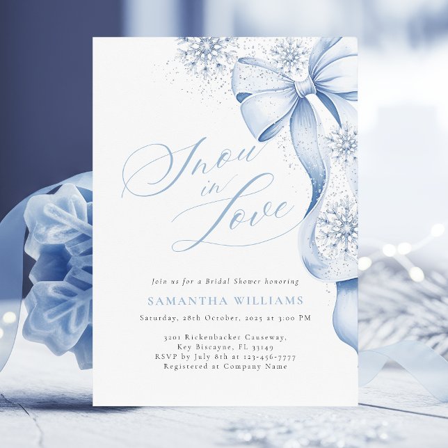 Invitación Nieve en amor Blue Bow Bridal Shower (Subido por el creador)
