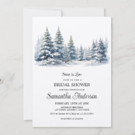 Invitación Nieve en amor bosque de pinos en invierno Ducha de