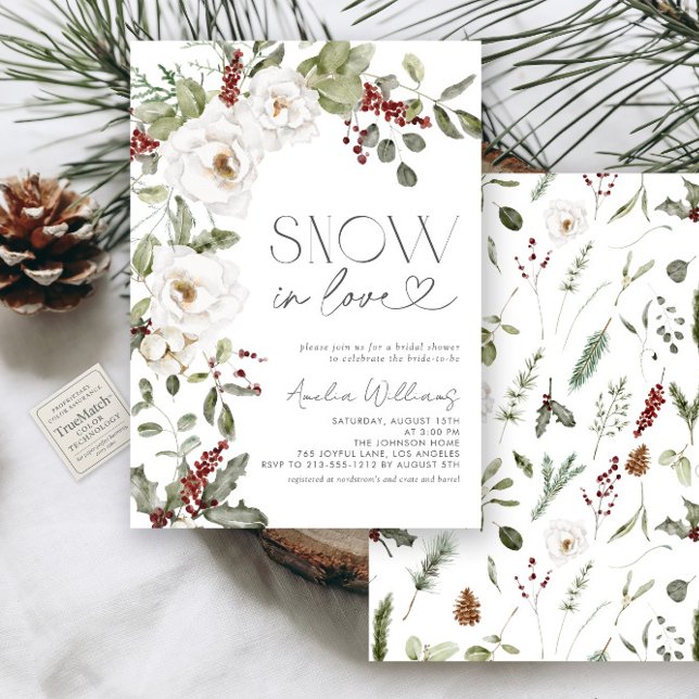 Invitación Nieve en amor Flores Blancas Pine Winter (Subido por el creador)