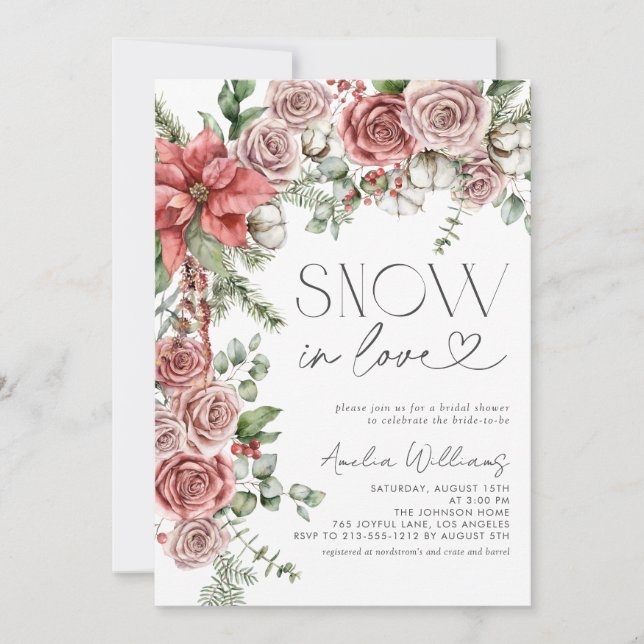 Invitación Nieve en amor Flores de invierno de pino rojo (Anverso)
