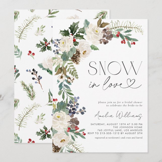 Invitación Nieve en amor Flores de invierno Evergreen (Anverso / Reverso)