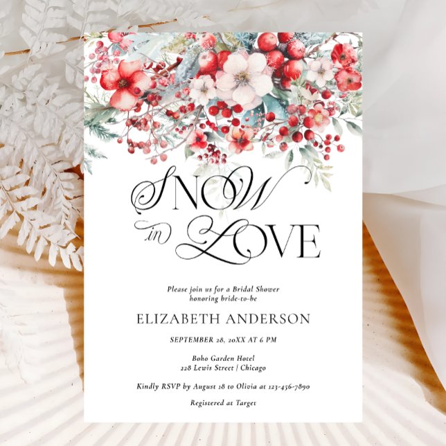 Invitación Nieve en amor Invernal Red Floral Bridal Shower (Subido por el creador)