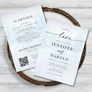Invitación Nieve en amor Invierno Código QR todo en un Boda