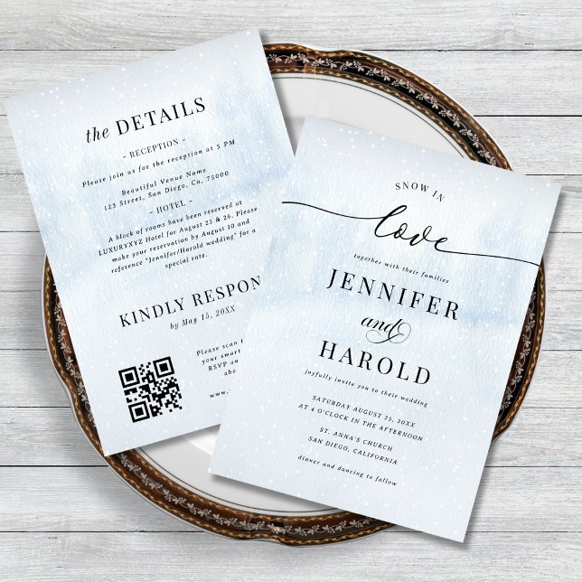 Invitación Nieve en amor Invierno Código QR todo en un Boda (Subido por el creador)