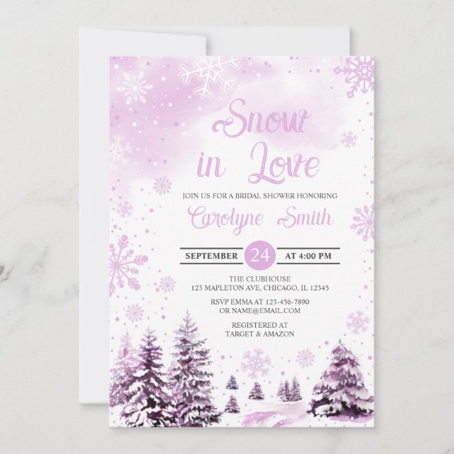 Invitación Nieve en amor invierno rosa copas de nieve ducha d (Anverso)