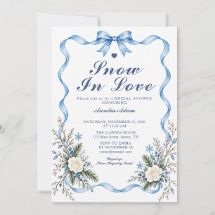 Invitación Nieve en amor lazo azul boho invierno ducha nupcia