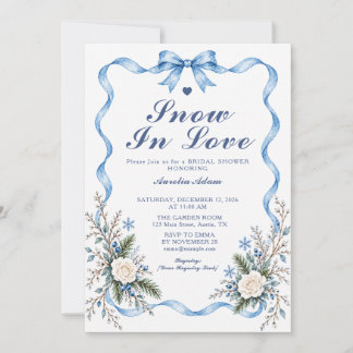 Invitación Nieve en amor lazo azul boho invierno ducha nupcia