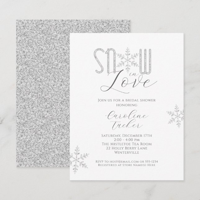 Invitación Nieve en amor Plata Snowflakes Brillante Ducha de  (Anverso / Reverso)