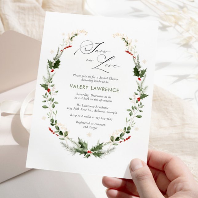 Invitación Nieve enamorada Copas de nieve doradas ducha de no (Subido por el creador)