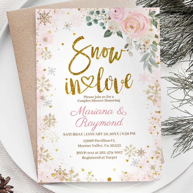 Invitación Nieve Enamorada Copo De Nieve Floral Parejas Flore (Subido por el creador)