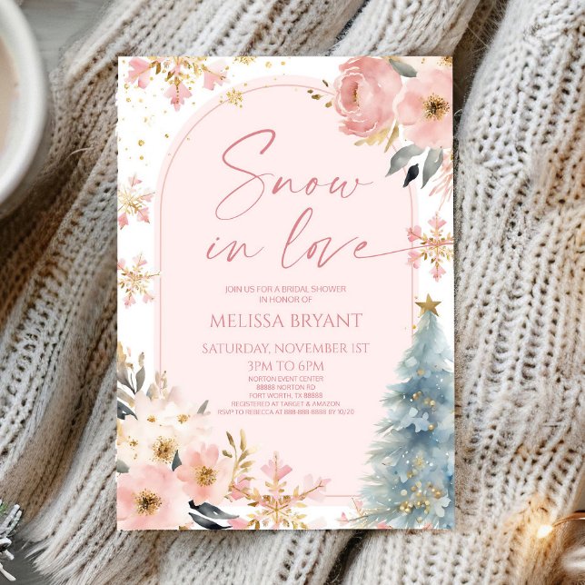 Invitación Nieve Enamorada Copo De Nieve Invierno Rosa Ducha  (Subido por el creador)