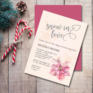 Invitación Nieve enamorada copo de nieve rosa poinsettia rosa