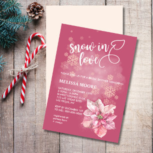 Invitación Nieve enamorada copo de nieve rosa poinsettia rosa