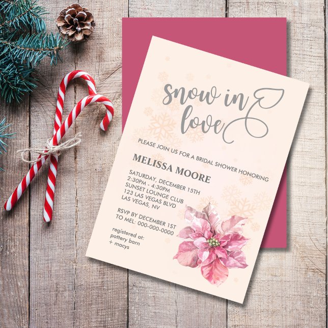 Invitación Nieve enamorada copo de nieve rosa poinsettia rosa (Subido por el creador)