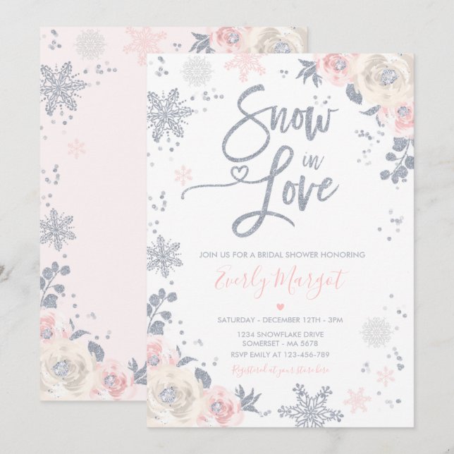 Invitación Nieve enamorada de la ducha de novias de invierno  (Anverso / Reverso)