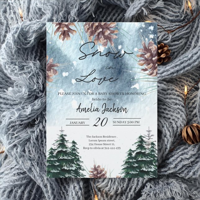 Invitación Nieve enamorada de pinos nevados ducha de novia en (Subido por el creador)