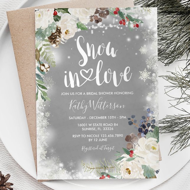Invitación Nieve enamorada ducha de novia floral blanca en in (Subido por el creador)