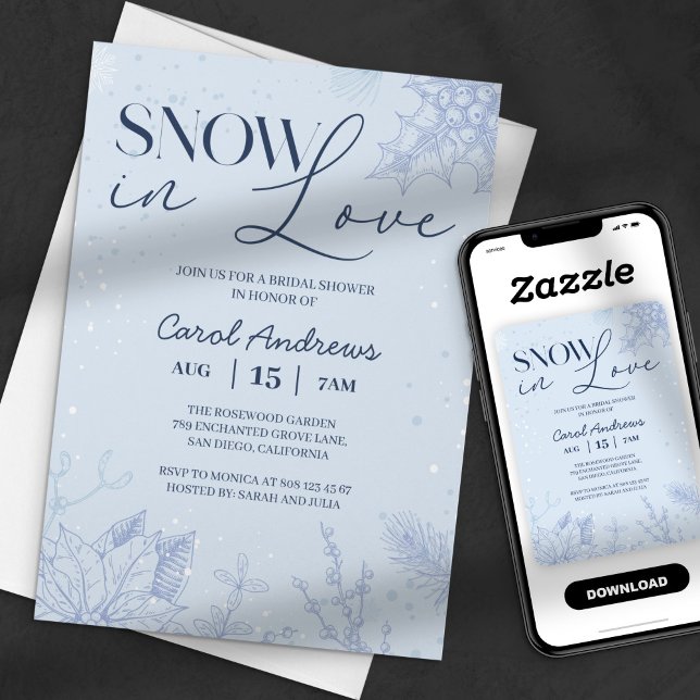 Invitación Nieve enamorada invierno azul ducha de novia en in (Subido por el creador)