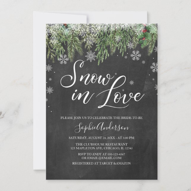 Invitación Nieve enamorada invierno con copas de nieve ducha  (Anverso)