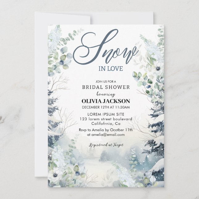 Invitación Nieve enamorada invierno maravilloso azul Ducha de (Anverso)
