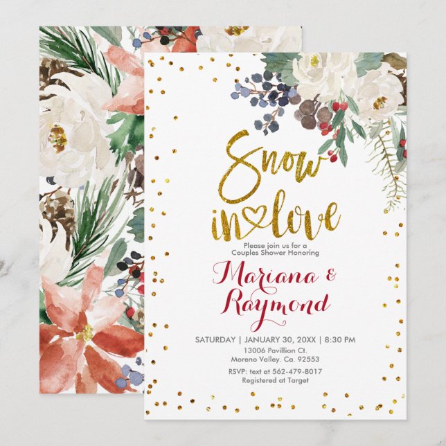 Invitación Nieve Enamorada Navidades Blancos Ducha De Parejas (Anverso / Reverso)