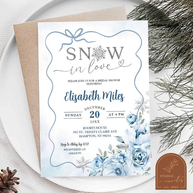 Invitación Nieve Floral Azul En Amor Ducha Nodal De Invierno (Subido por el creador)