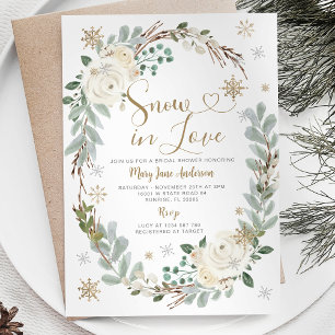 Invitación Nieve floral blanca en amor ducha de novias en inv