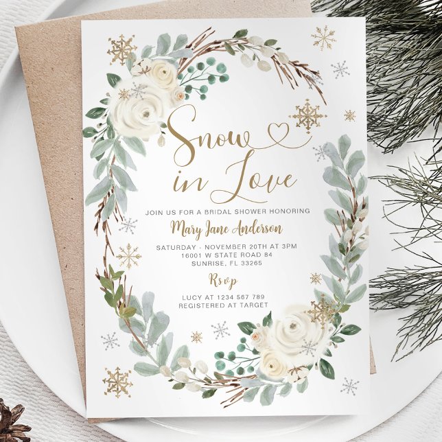Invitación Nieve floral blanca en amor ducha de novias en inv (Subido por el creador)