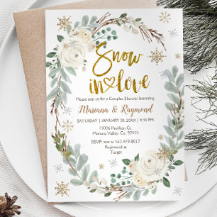 Invitación Nieve floral cremosa de invierno en ducha de parej