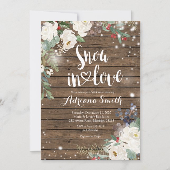 Invitación Nieve floral de Navidades rusos en ducha de novias (Anverso)