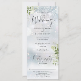 Invitación Nieve floral verde en una boda de invierno