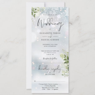Invitación Nieve floral verde en una boda de invierno