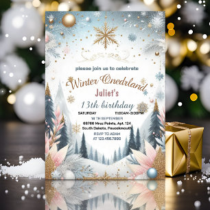 Invitación nieve helada azul chica Invierno Onederland 13 cum