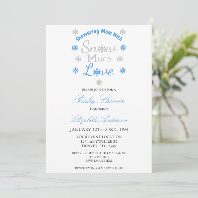 Invitación Nieve mucho amor invierno Snowflake Baby Shower (Anverso de pie)