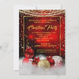 Invitación Nieve por fiesta navideña de Navidades de oro rojo
